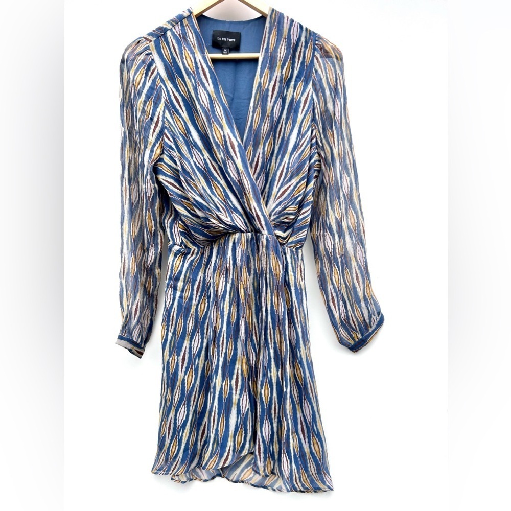 Anthropologie Blue and Gold Patterned Dress